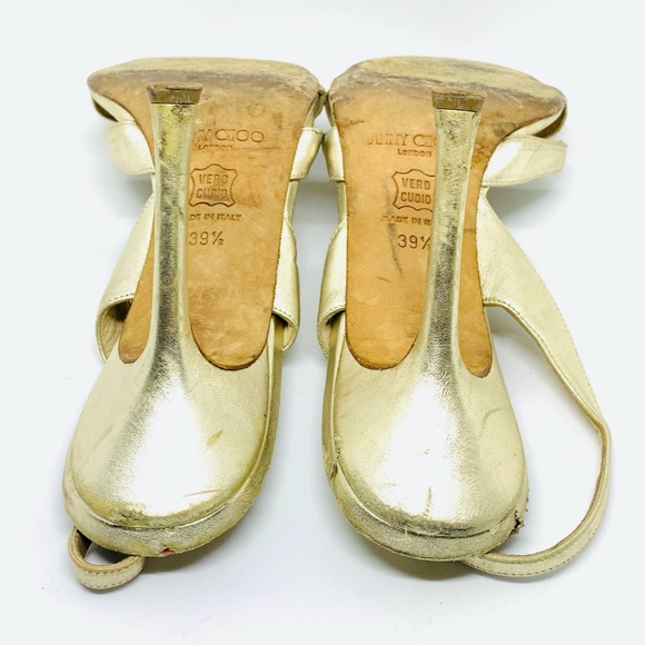Jimmy Choo: Metallic Gold Lame & Leather, Sandals/ - Picture 6 of 16
